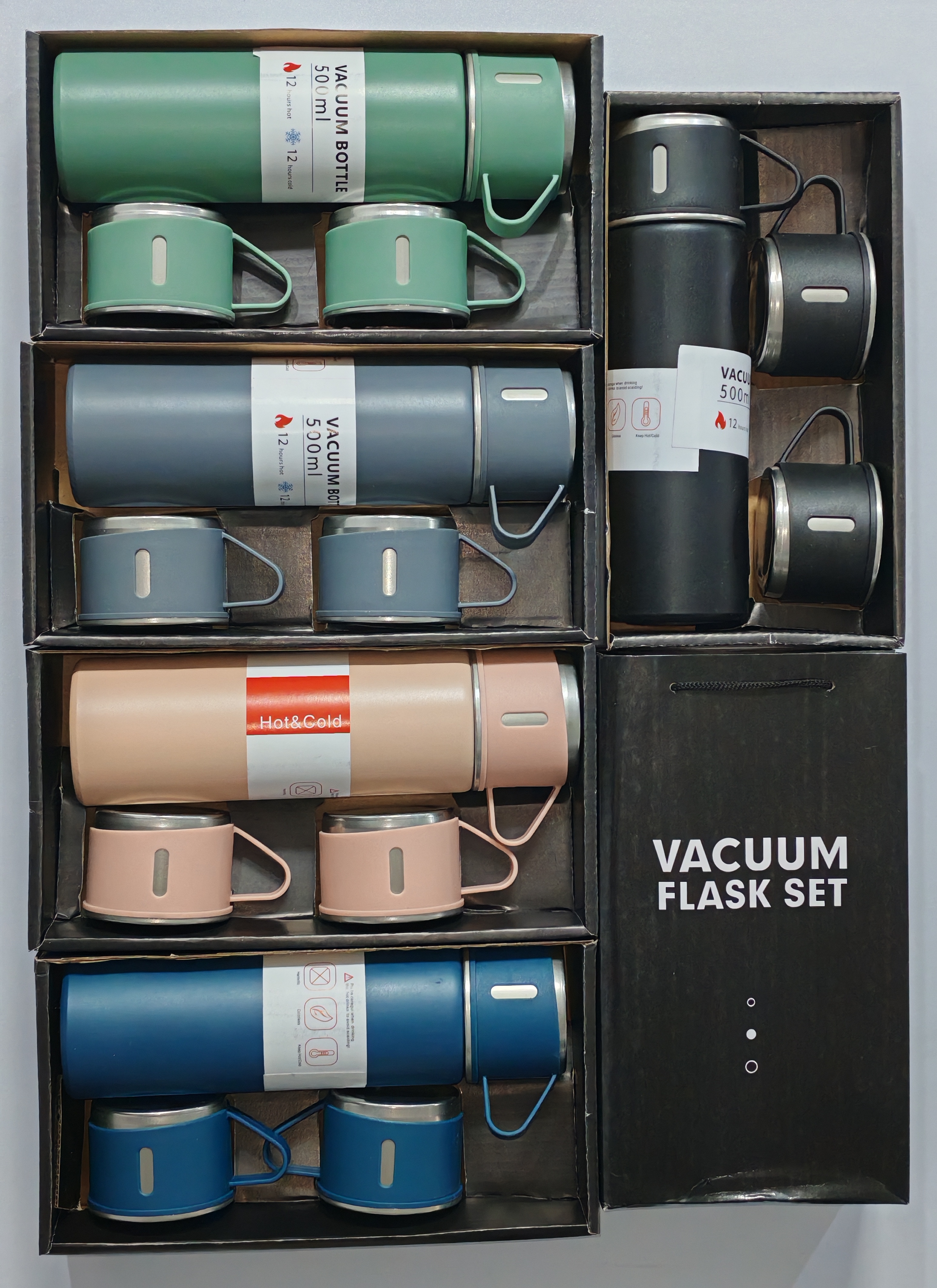 ৫০০ml Vacuum Flask Set – গরম ও ঠান্ডা পানীয়ের জন্য পারফেক্ট!